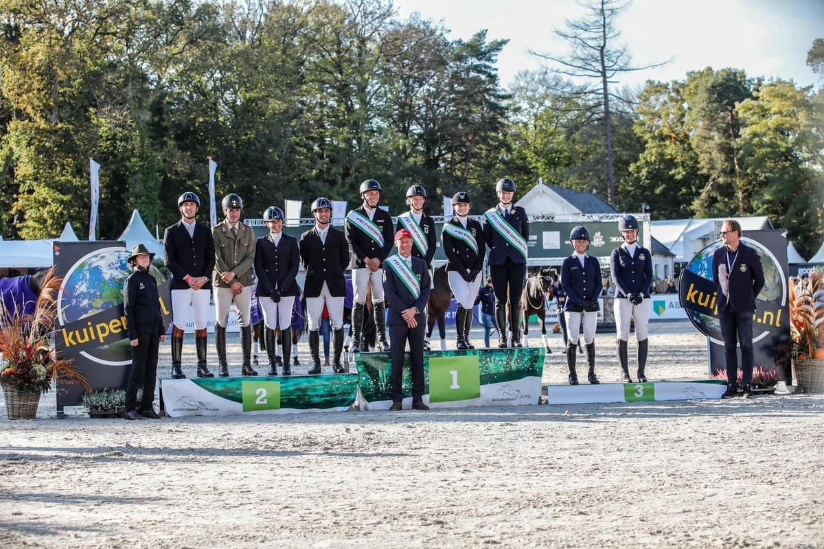 Dan Bizzarro on the podium at Boekelo international eventing competition