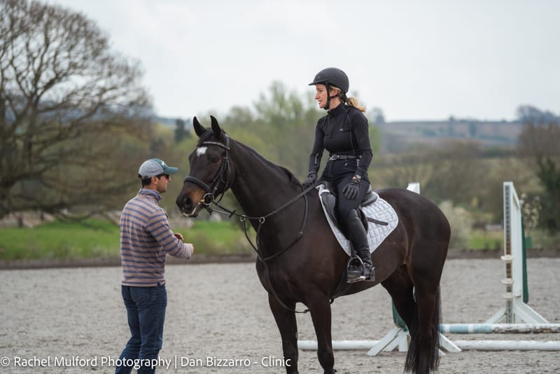 Dan Bizzarro coaching a private horse riding lesson at Crown Farm Oxfordshire
